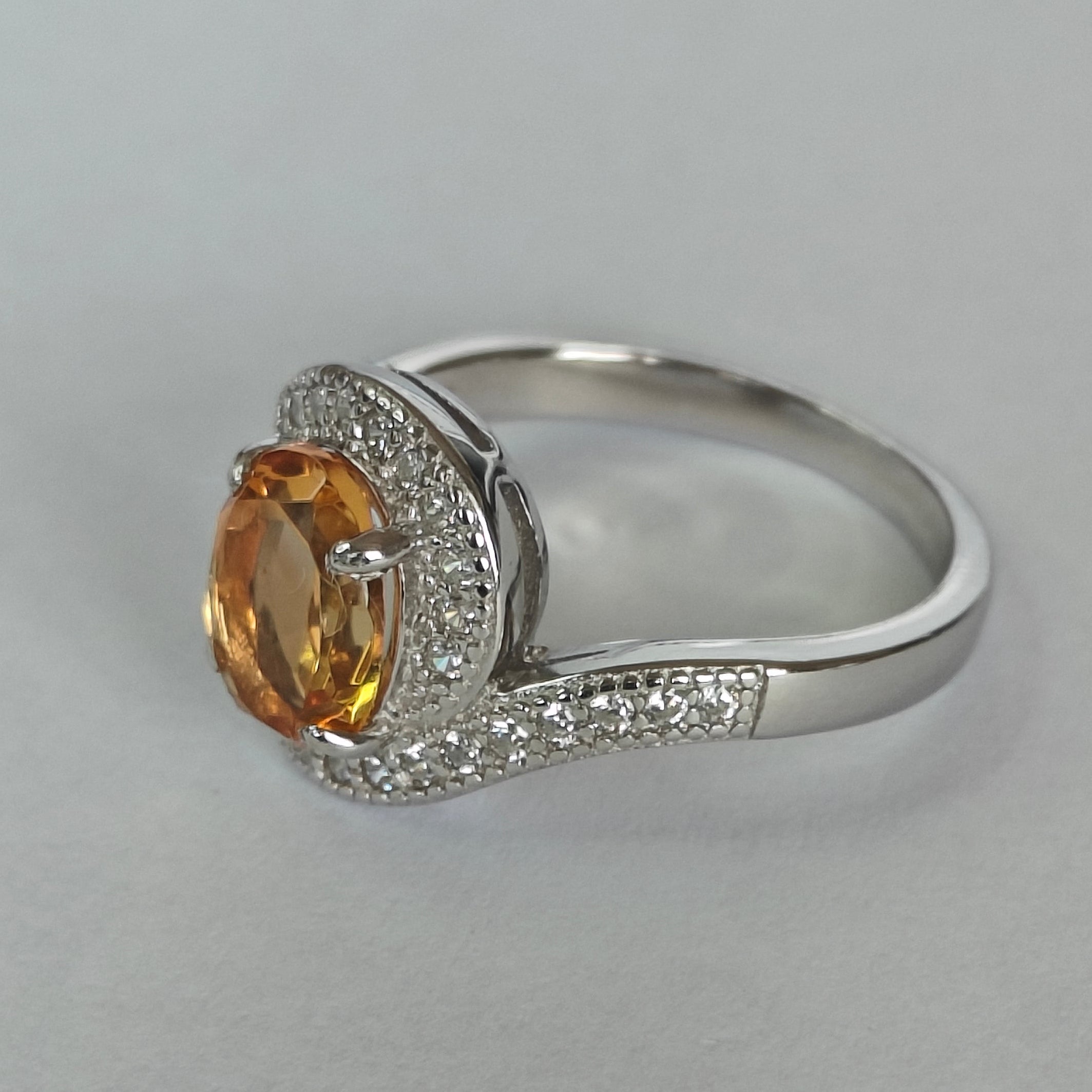 Natural Citrine & Diamond Ring in 925 Sterling Silver