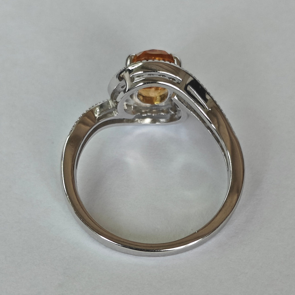 Natural Citrine & Diamond Ring in 925 Sterling Silver