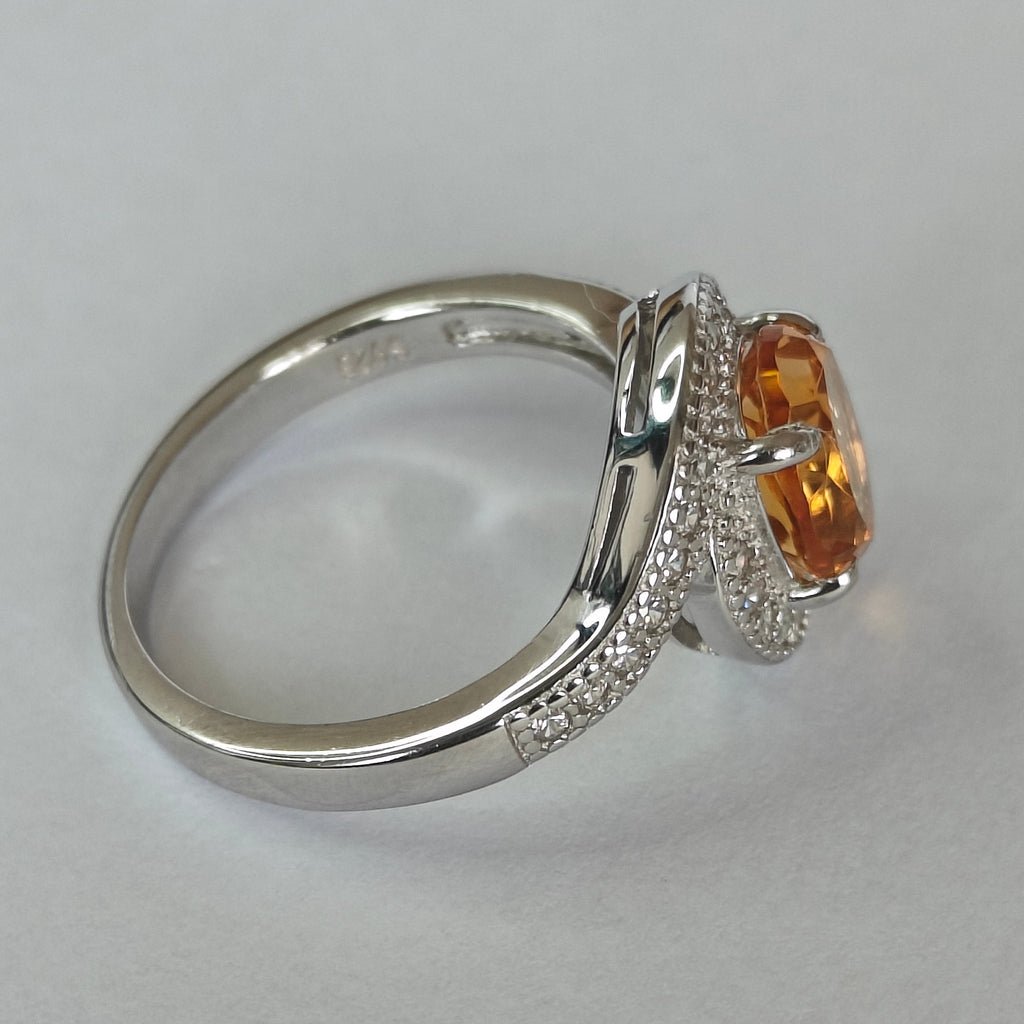 Natural Citrine & Diamond Ring in 925 Sterling Silver