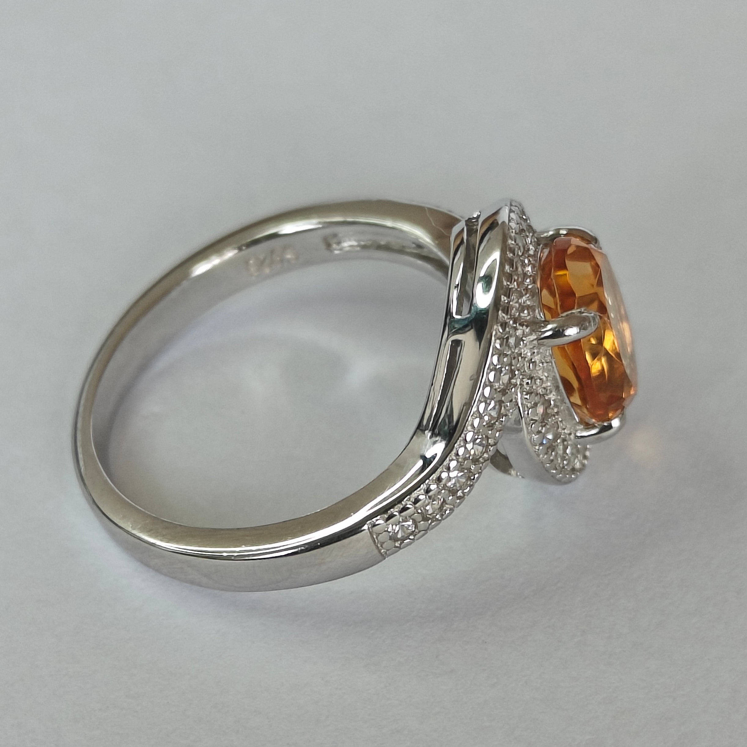 Natural Citrine & Diamond Ring in 925 Sterling Silver