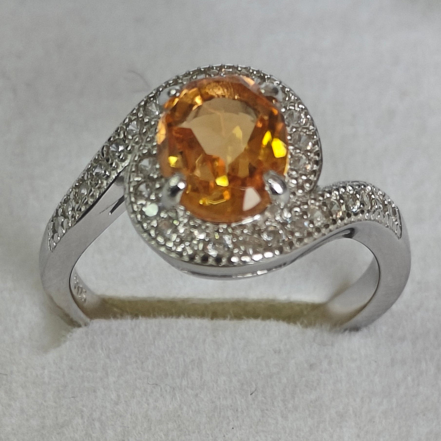 Natural Citrine & Diamond Ring in 925 Sterling Silver