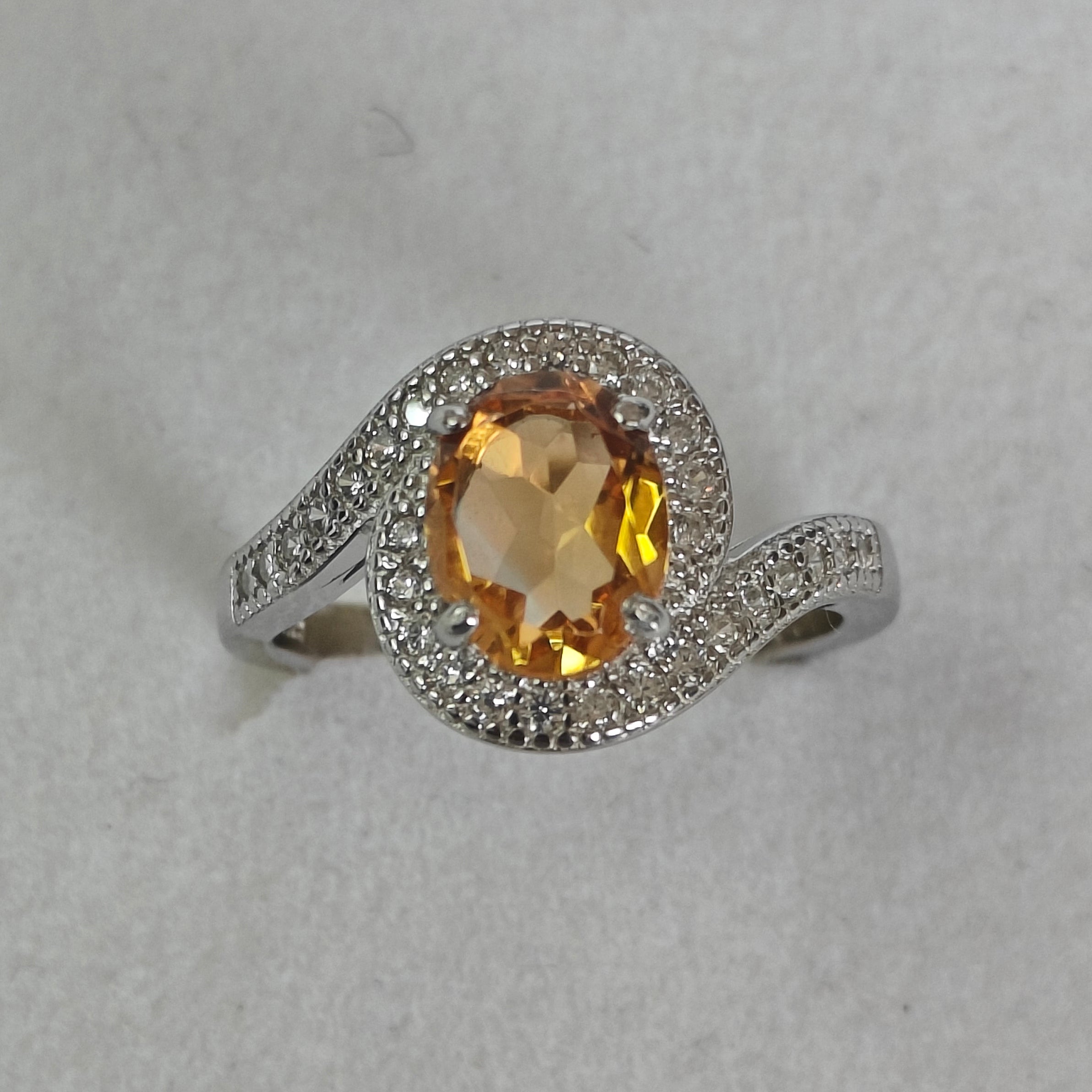 Natural Citrine & Diamond Ring in 925 Sterling Silver