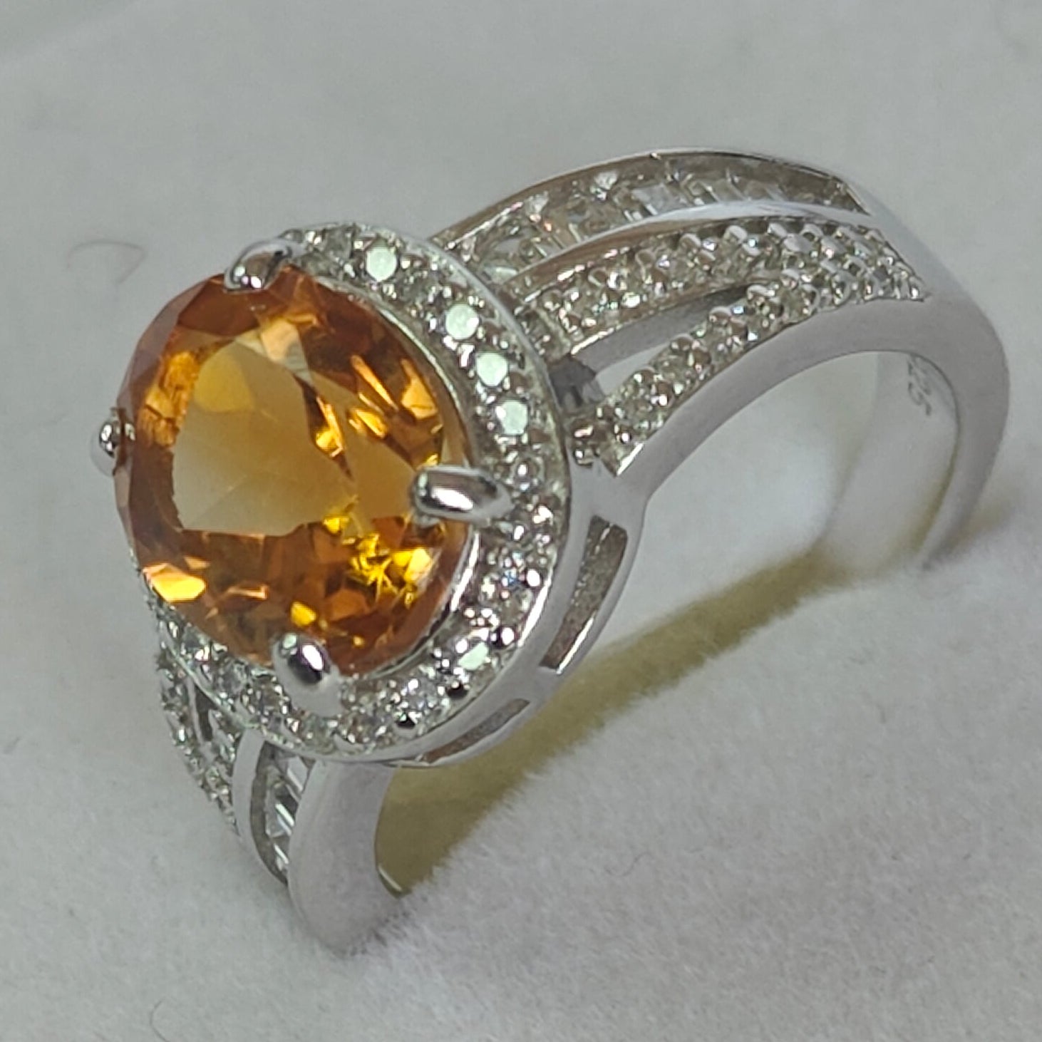 Natural Citrine & Diamond Ring in 925 Sterling Silver