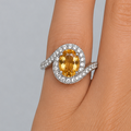 Natural Citrine & Diamond Ring in 925 Sterling Silver