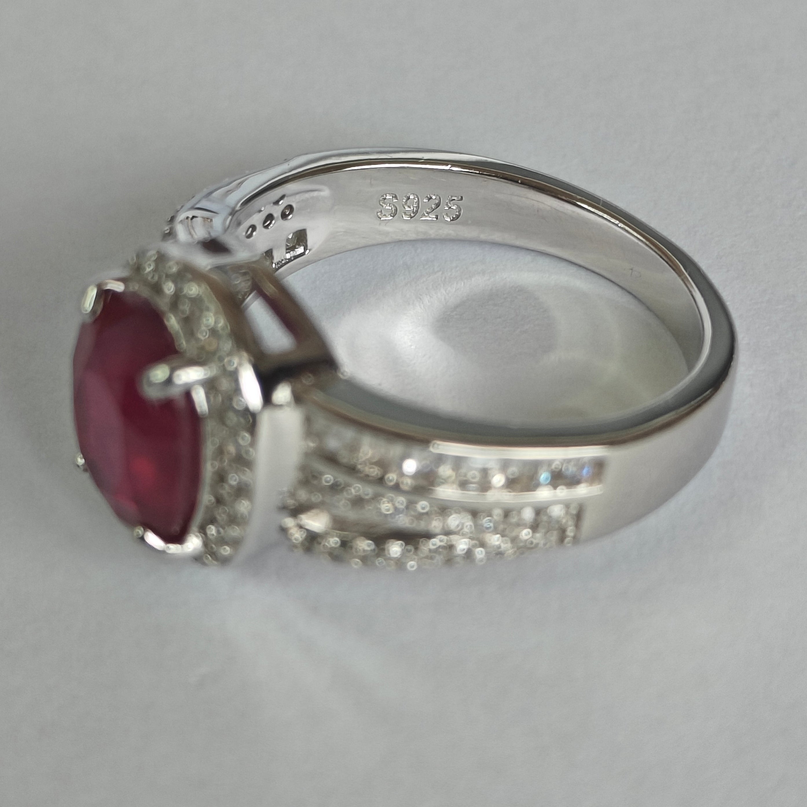 Natural Ruby & Diamond Ring in Rhodium-Plated 925 Sterling Silver