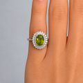 Natural Peridot & Diamond Ring in Rhodium-Plated 925 Sterling Silver