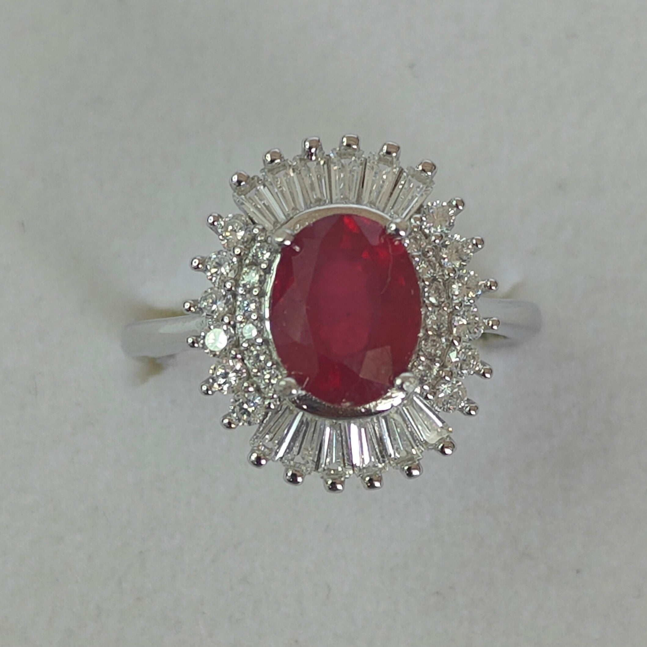 Natural Ruby & Diamond Ring in Rhodium-Plated 925 Sterling Silver