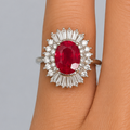 Natural Ruby & Diamond Ring in Rhodium-Plated 925 Sterling Silver