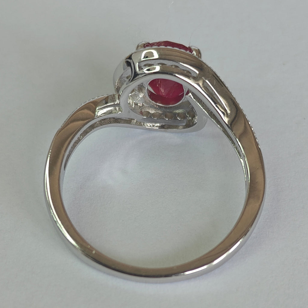 Natural Ruby & Diamond Ring in Rhodium-Plated 925 Sterling Silver