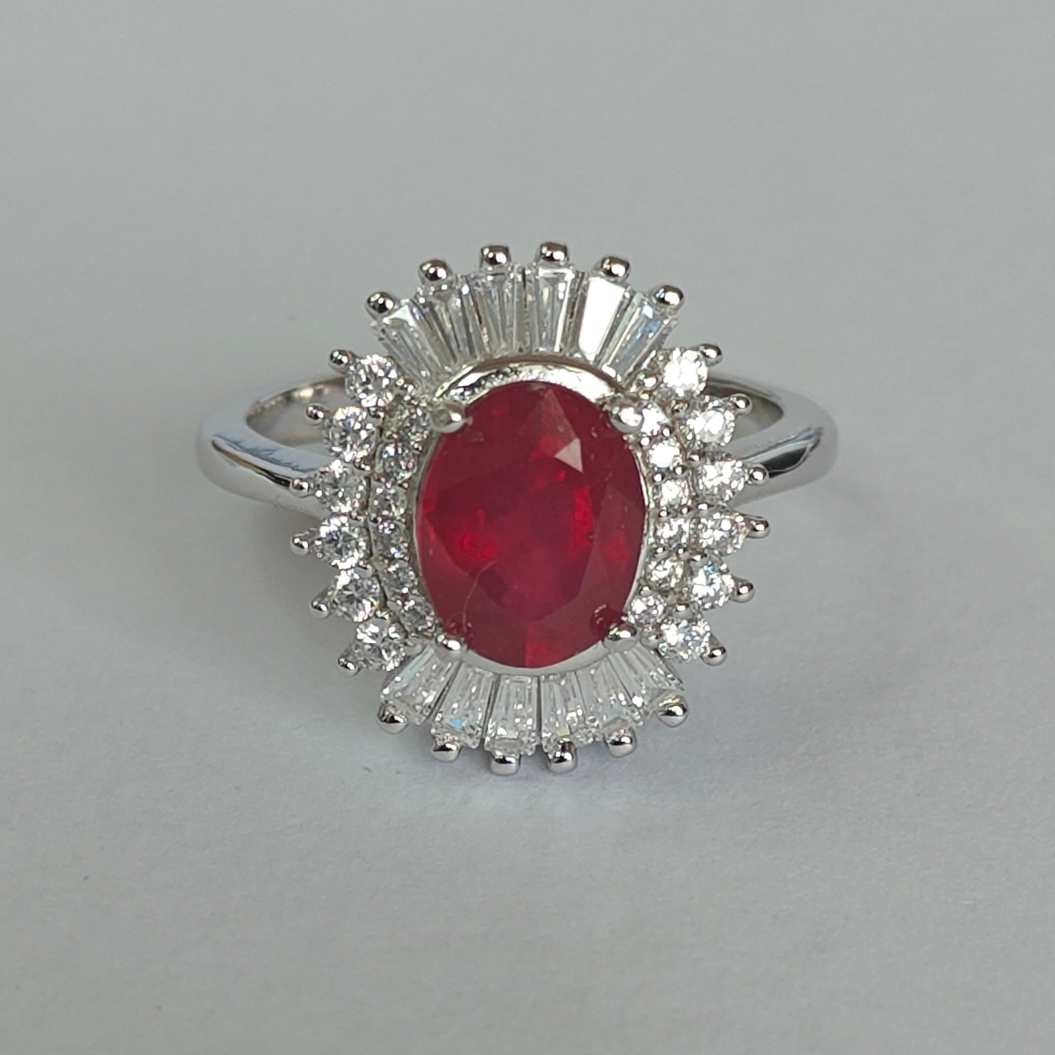 Natural Ruby & Diamond Ring in Rhodium-Plated 925 Sterling Silver