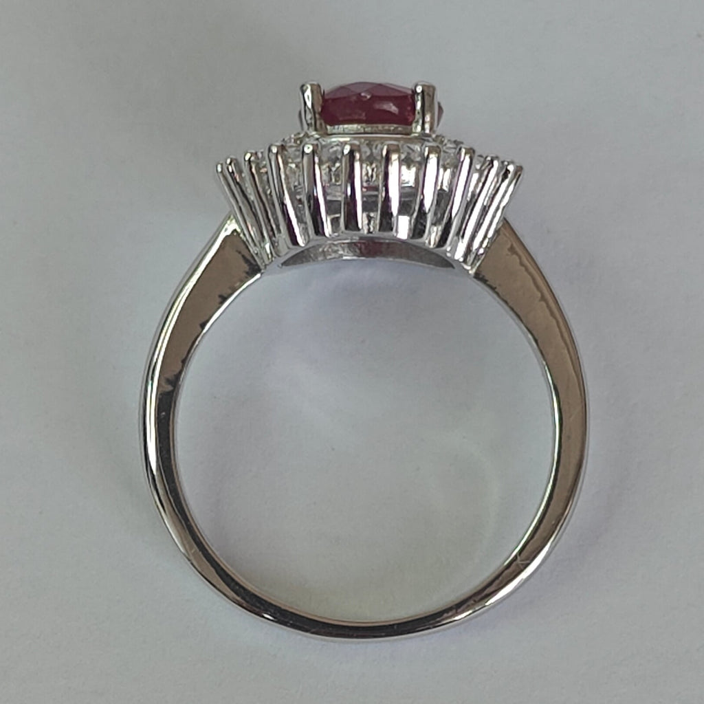 Natural Ruby & Diamond Ring in Rhodium-Plated 925 Sterling Silver