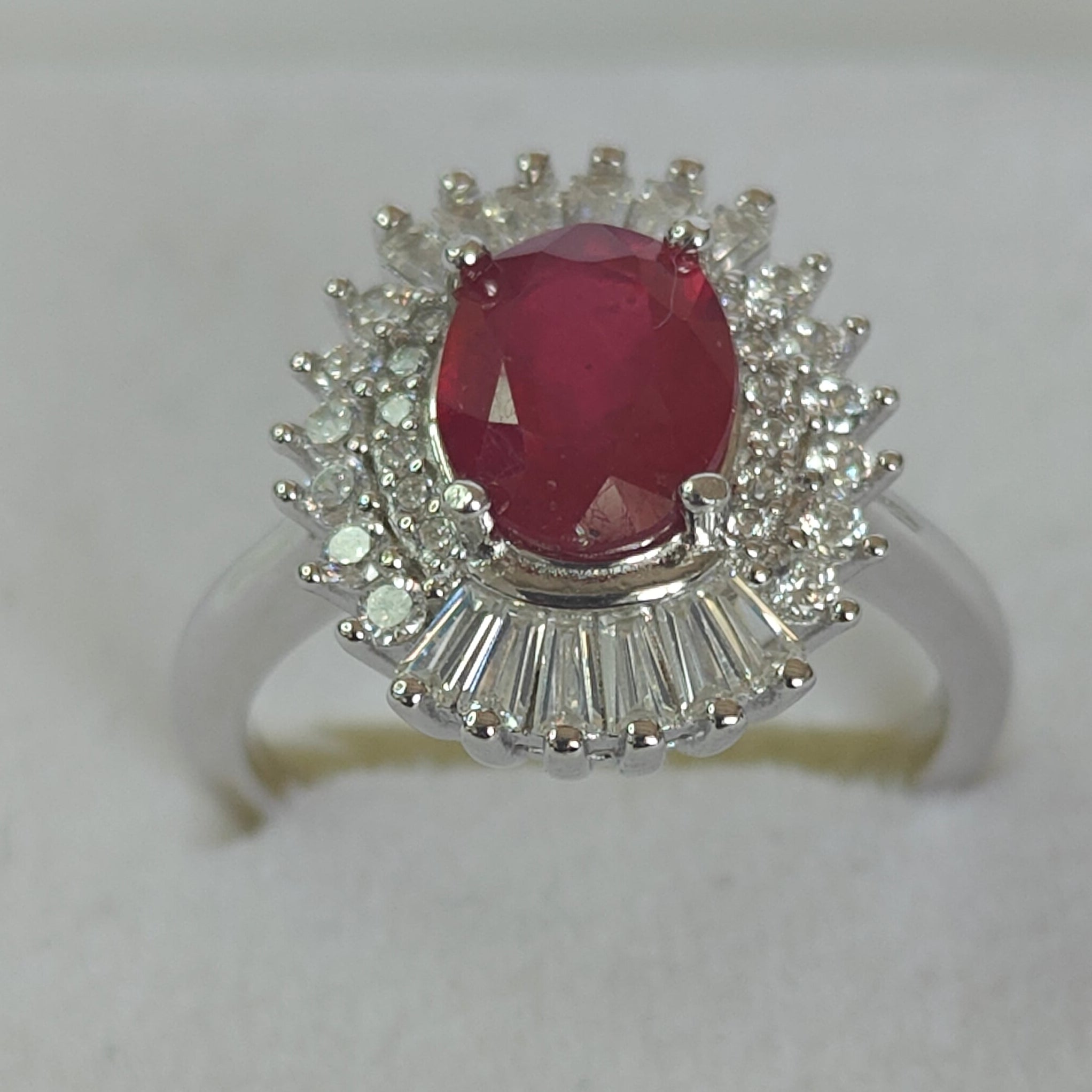 Natural Ruby & Diamond Ring in Rhodium-Plated 925 Sterling Silver