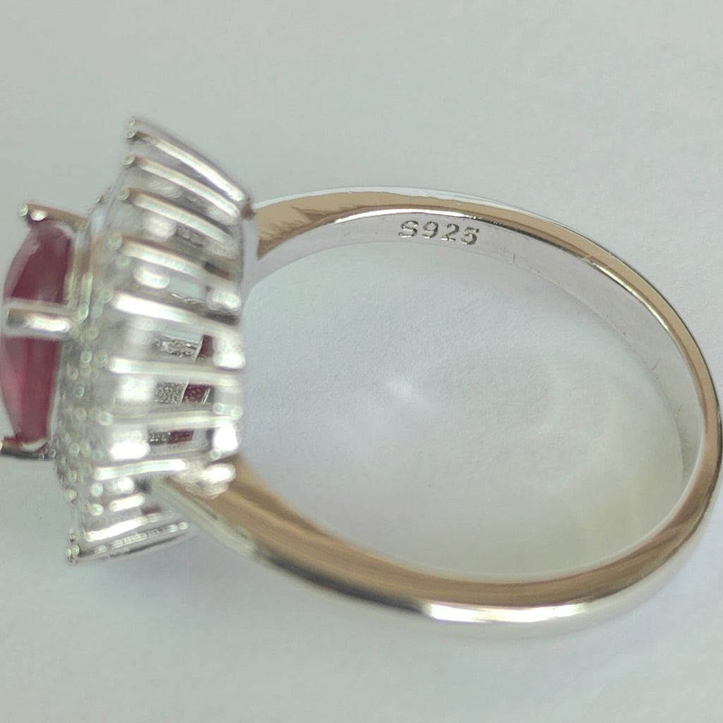 Natural Ruby & Diamond Ring in Rhodium-Plated 925 Sterling Silver