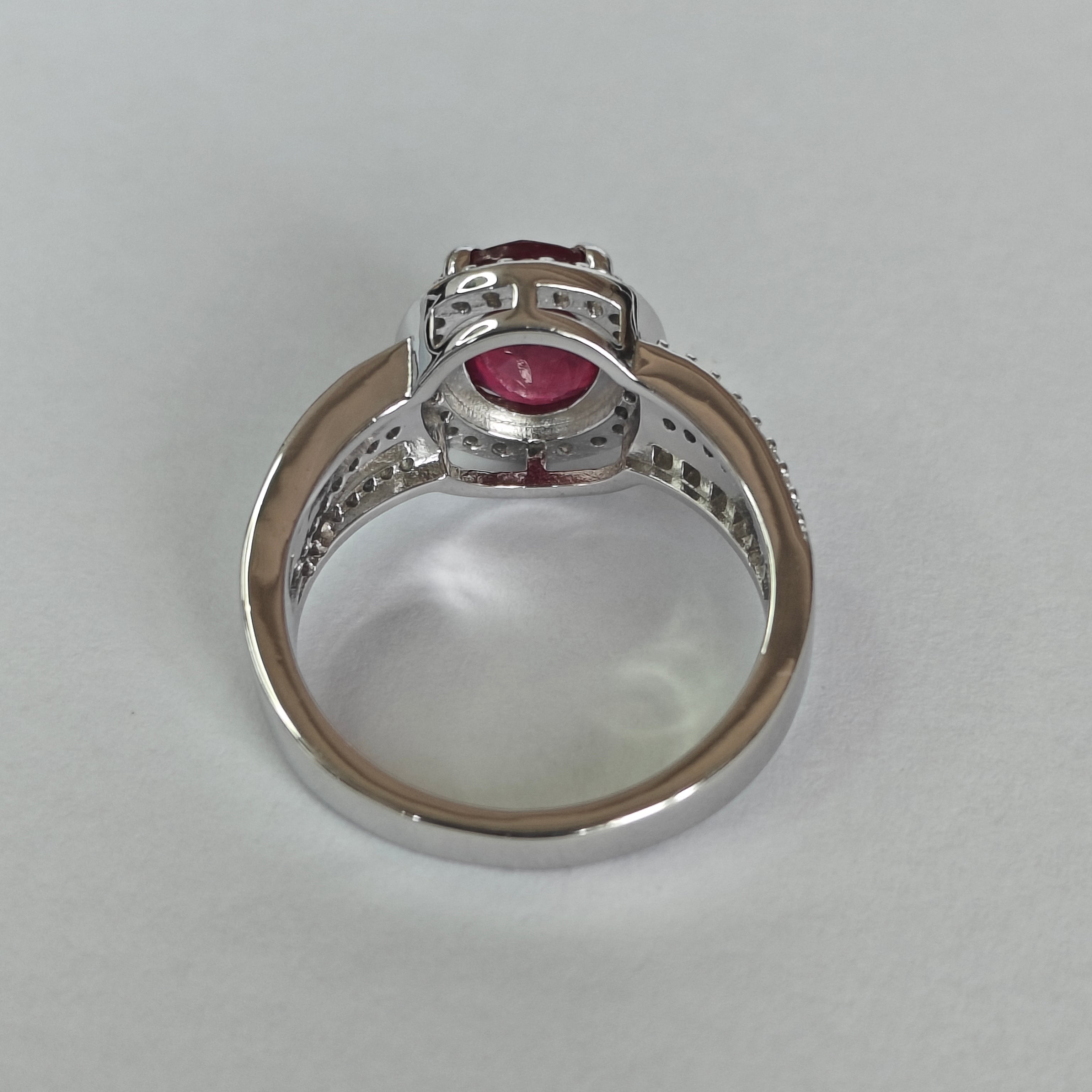 Natural Ruby & Diamond Ring in Rhodium-Plated 925 Sterling Silver