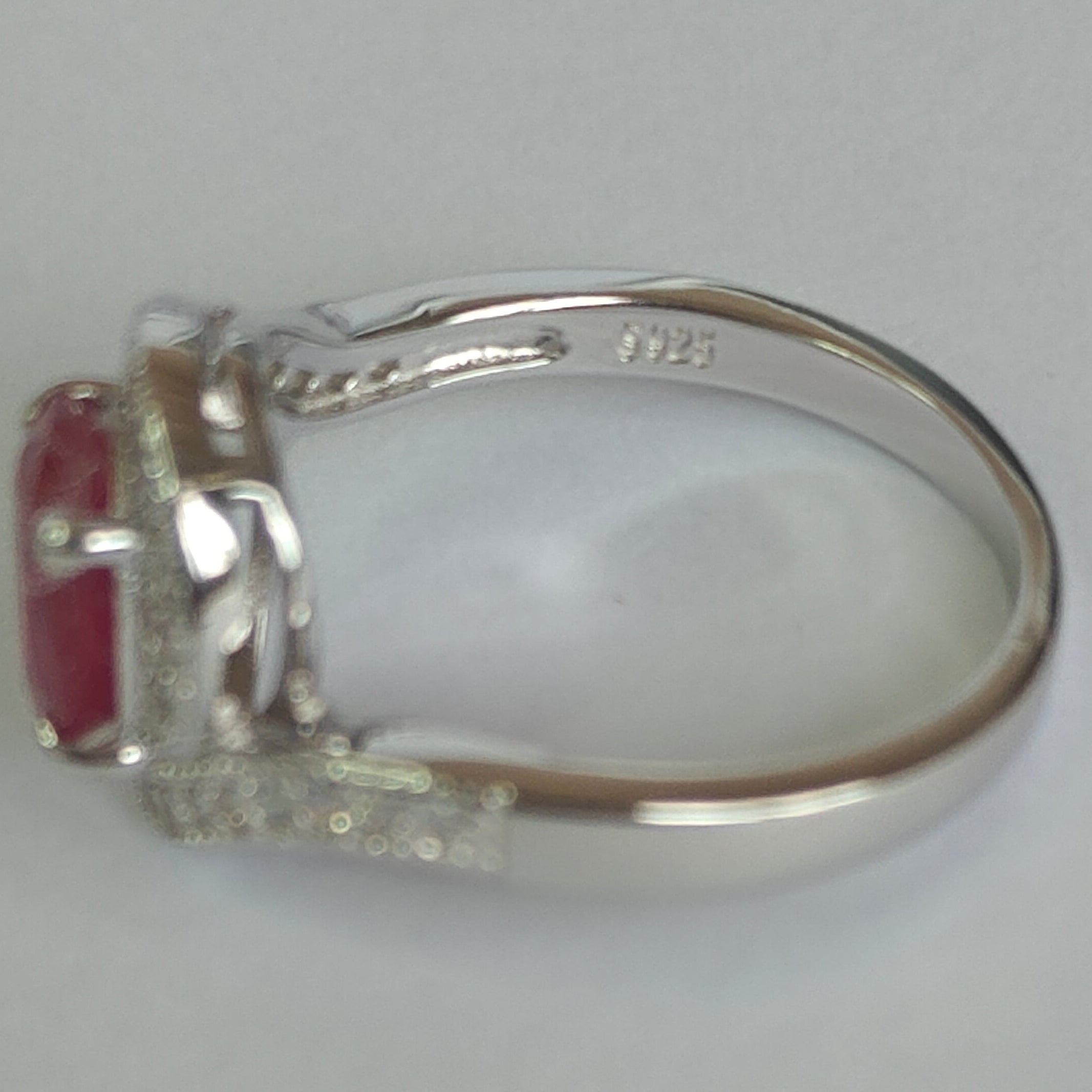 Natural Ruby & Diamond Ring in Rhodium-Plated 925 Sterling Silver