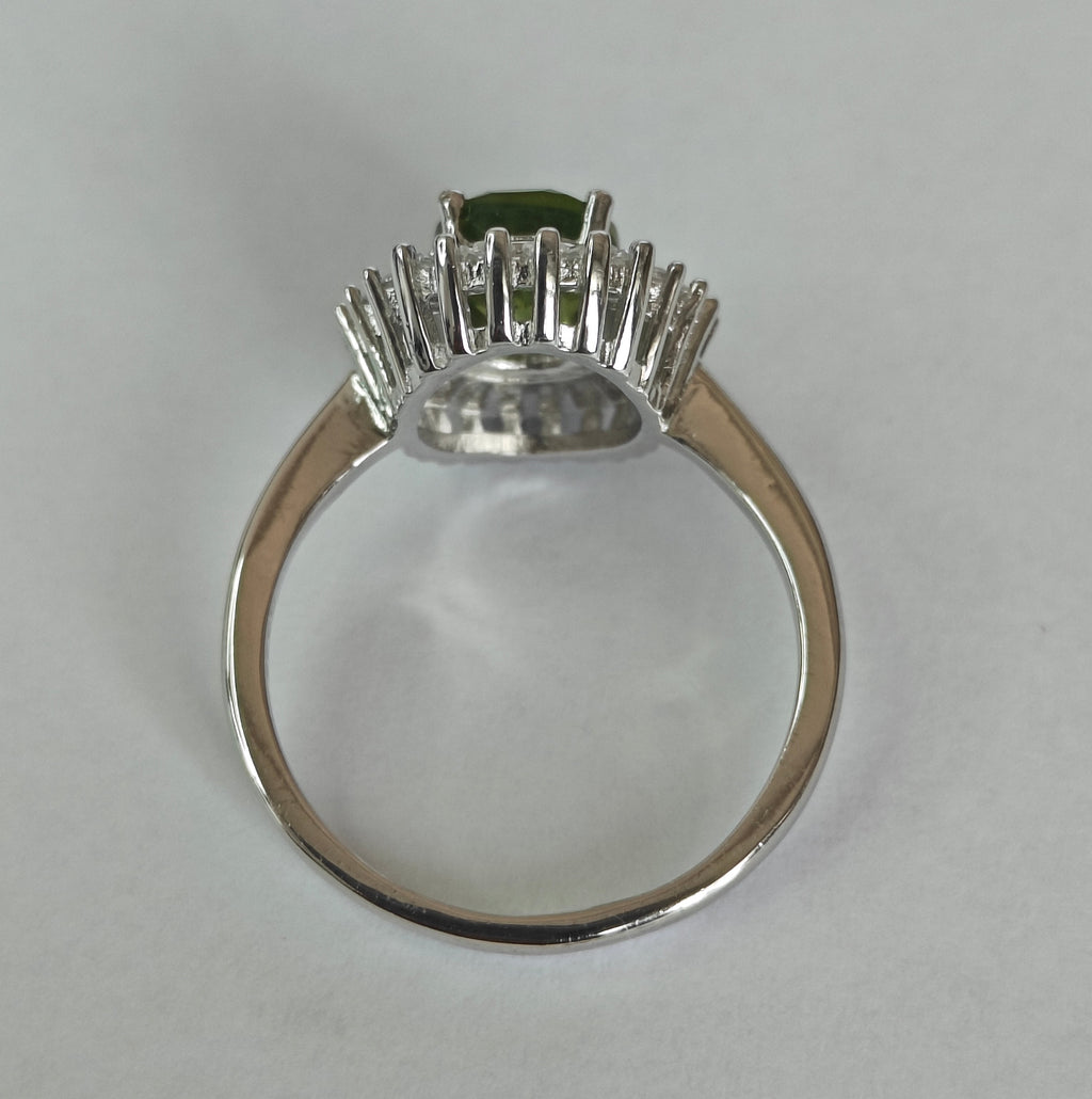 Natural Peridot & Diamond Ring in Rhodium-Plated 925 Sterling Silver